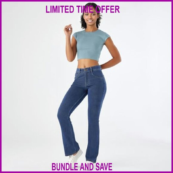 High Waisted Bootcut Jeans, Soft Stretch Fabric, Straight Leg Fit - Picture 6 of 8